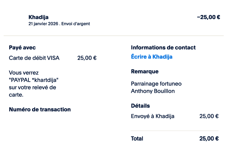 Preuve de paiement bonus parrainage