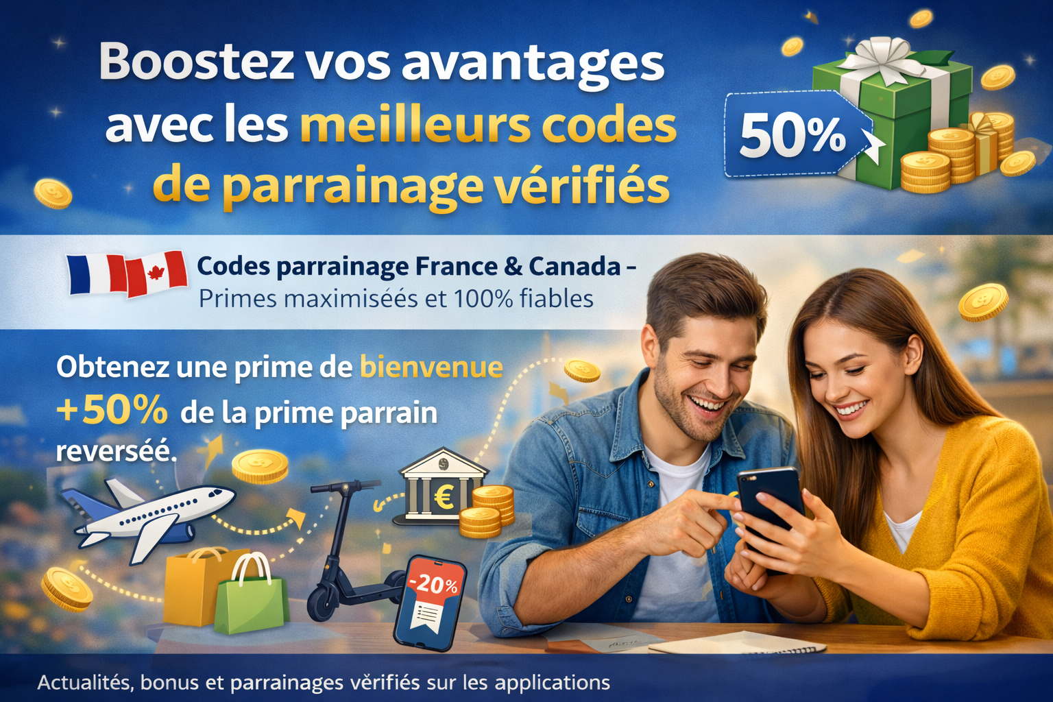 Illustration des bonus et codes de parrainage France et Canada